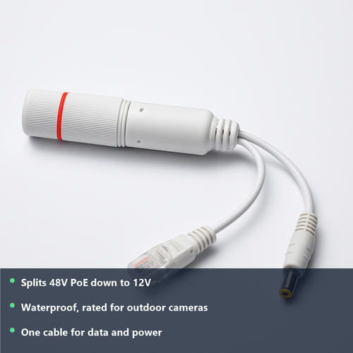 48V to 12V POE Splitter - studio photo with benefit highlights